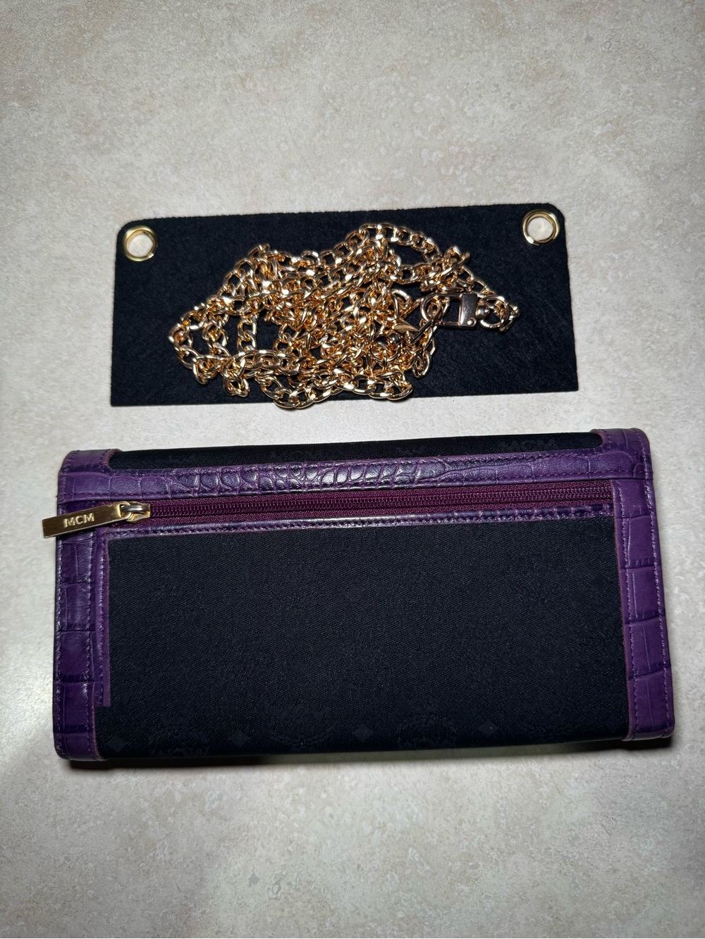 MCM Visetos Black Mono Canvas Purple Crocs Embossed Trim Long Wallet Pre -owned - Picture 6 of 6